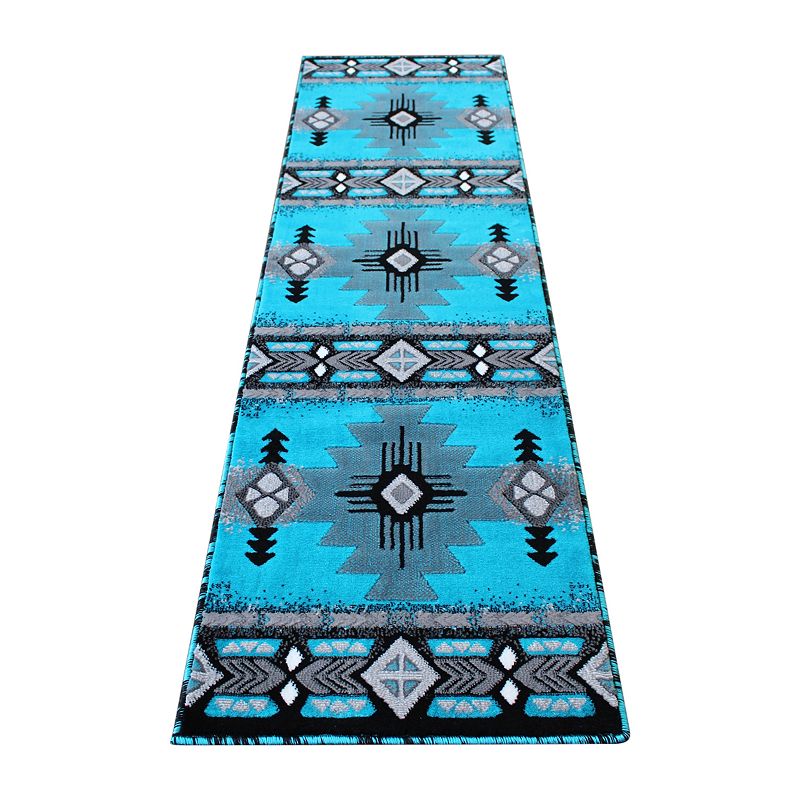 Masada Rugs Masada Rugs 2'x7' Southwest Native American Runner Rug - Design C318 Turquoise