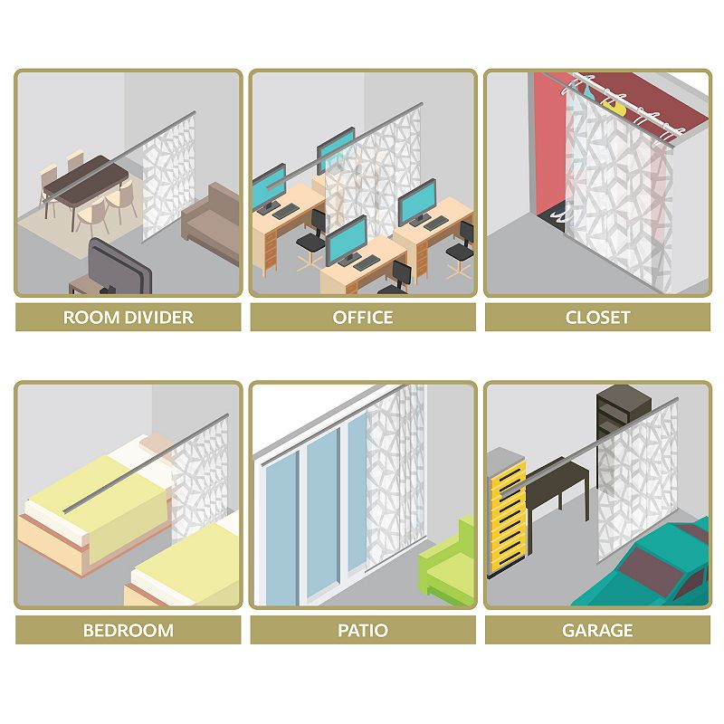 Rod Desyne Shattered 3-Panel Single Rail Panel Track Room Extendable Divider