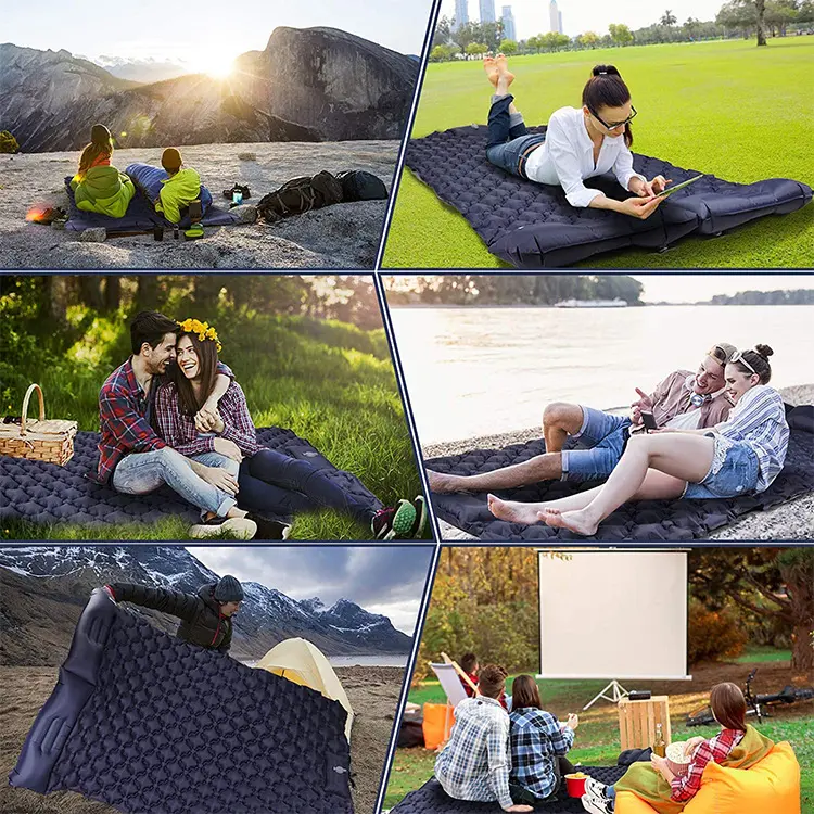 Double Camping Pad for Sleeping Inflating Camping Mats Waterproof Tent Mattress with Pillow Ultralight Sleeping Bed