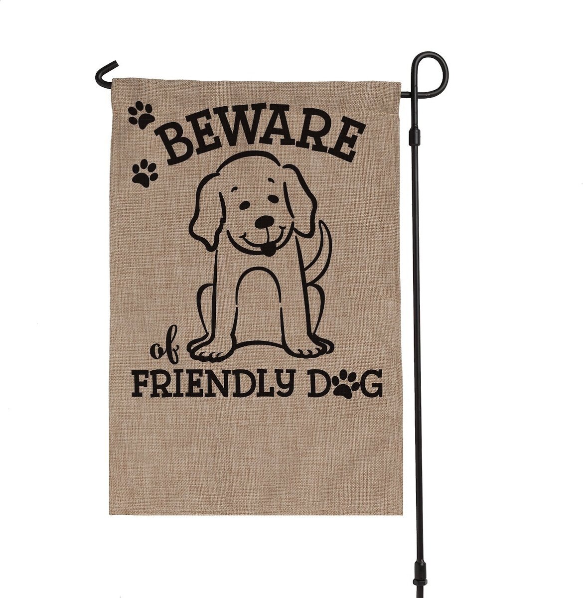 Custom Personalization Solutions Beware Of Friendly Dog Personalized Burlap Garden Flag