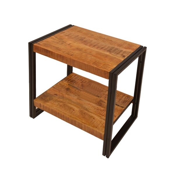 24 Inch Wooden Farmhouse Side Table with Open Compartment， Brown and Bronze - 16 L X 24 W X 24 H Inches