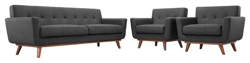 Engage Armchairs and Sofa Upholstered Fabric 3 Piece Set   Midcentury   Living Room Furniture Sets   by XOMART  Houzz