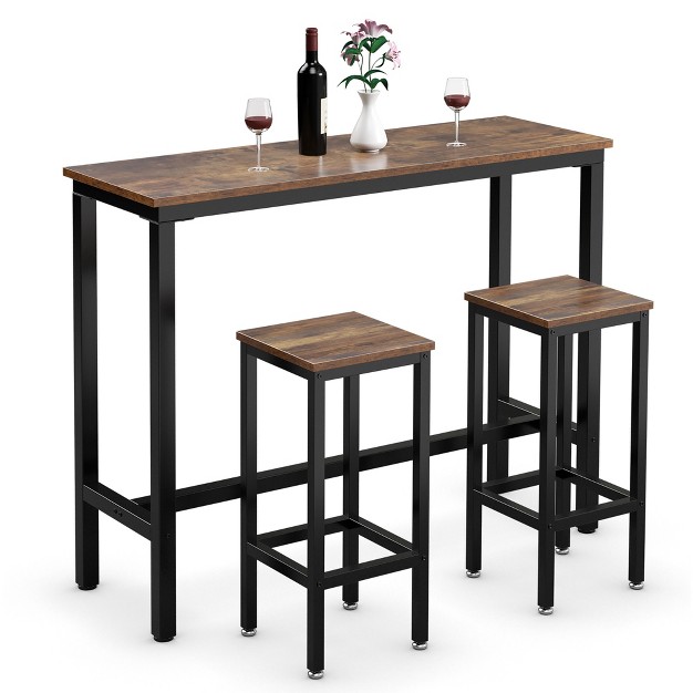 Costway 3 Pieces Bar Table Set Counter Height Breakfast Bar Dining Table W stools