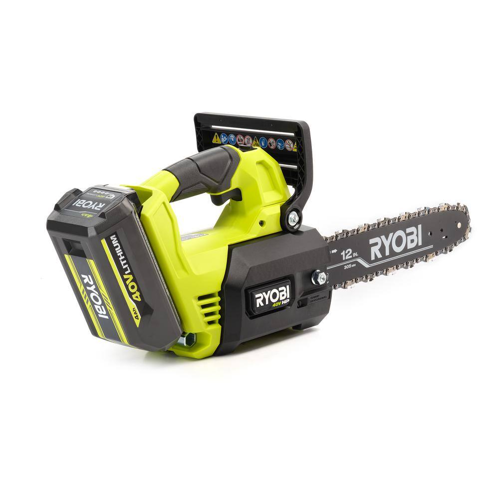 RYOBI 40V HP Brushless 12 in. Top Handle Battery Chainsaw with 4.0 Battery and Charger RY40590