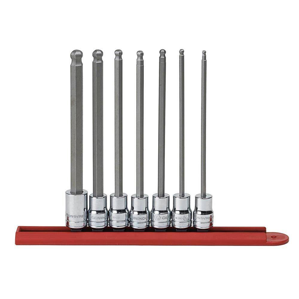 GEARWRENCH 38 in. Drive SAE Long Ball End Hex Bit Socket Set (7-Piece) 80574