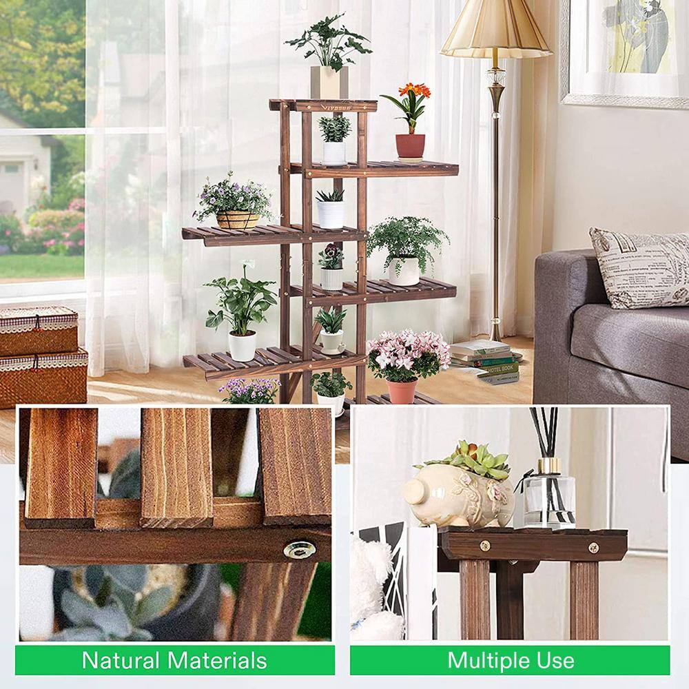 VIVOSUN Indoor/Outdoor Tiered Wooden Plant Stand (6 Tiers 12 Potted) THD-GB0008