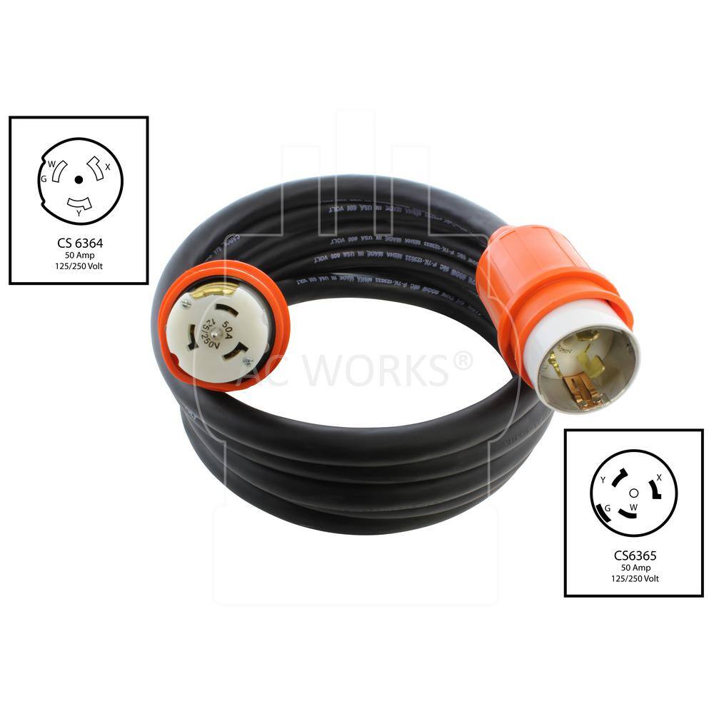 AC WORKS 100 ft. SOOW 64 CS6365CS6364 Temp Power 50 Amp Generator Extension Cord TESS2-100E