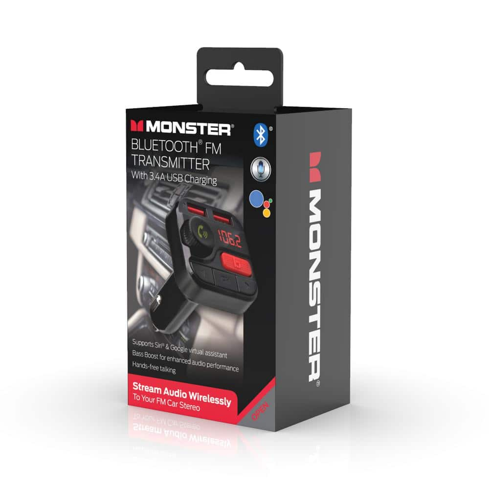 Monster Bluetooth FM Transmitter with 3.4 Amp USB Charging Ports, Black MCC9-1032-BLK