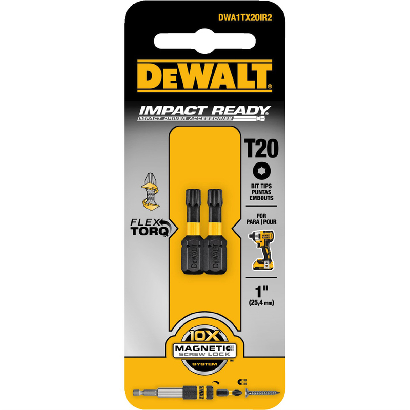 DW Impact Ready Torx T20 X 1 in. L Screwdriver Bit Black Oxide 2 pc