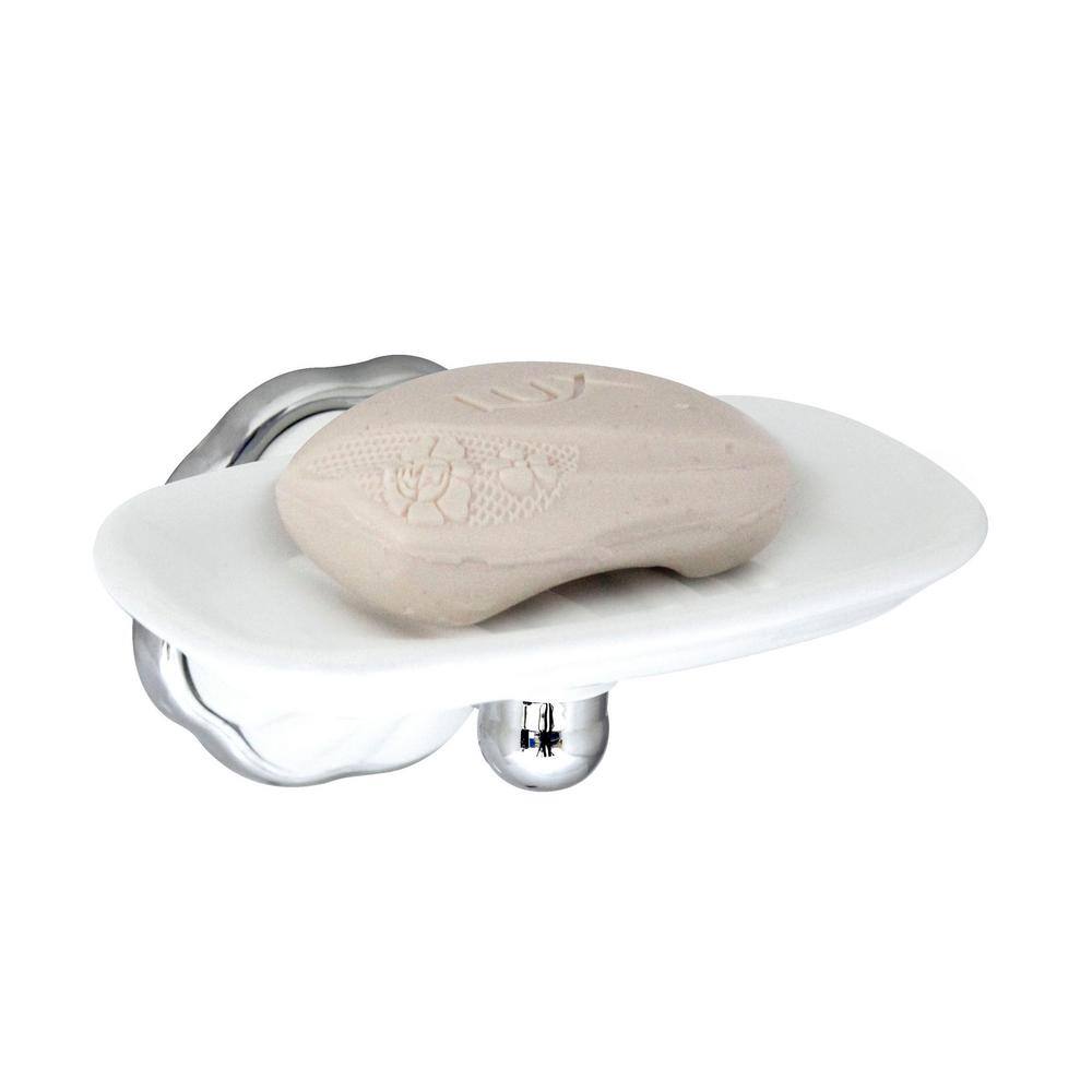 MODONA Flora Porcelain Soap Dish in White Porcelain and Polished Chrome 9969-A