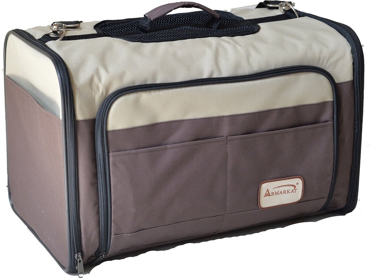 Armarkat Soft-Sided Travel Dog and Cat Carrier Bag， Beige and Chocolate