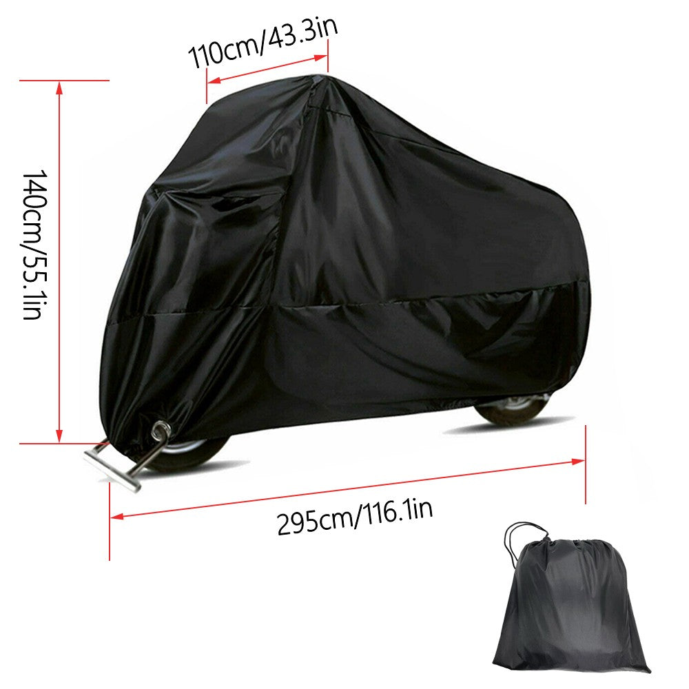 3XL Universal Motorcycle Cover with Windproof Buckles Fit for Honda Suzuki Kawasaki Yamaha Ducati (Black)