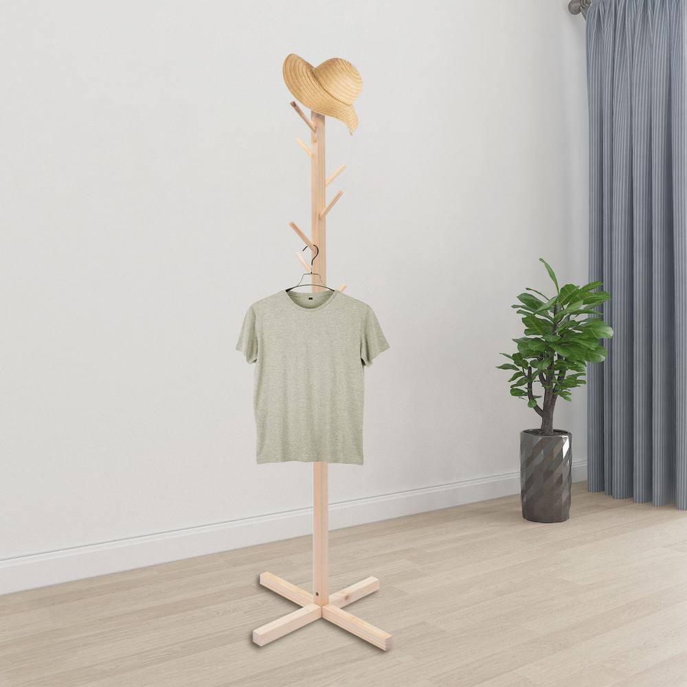 YIYIBYUS Elegant Coat Rack Freestanding Wood Coat Rack with 8 Hooks HG-HS035-388