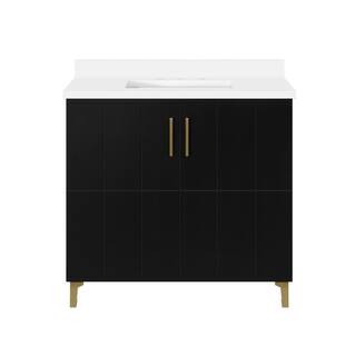 OVE Decors Zenia 36 in. W x 22 in. D x 34.5 in. H Bath Vanity in Black with White Engineered Marble Top 15VVA-FREY36-00