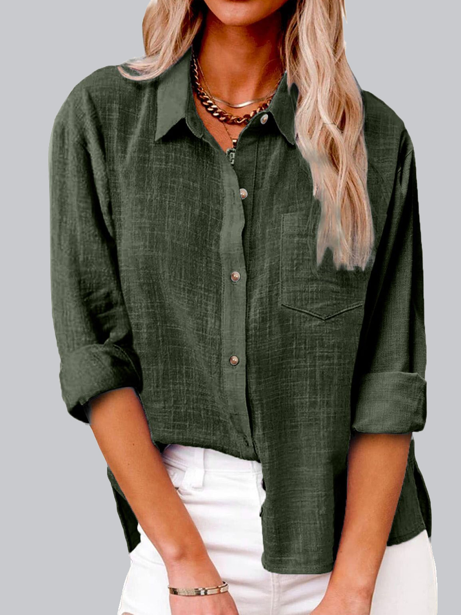 Casual Solid Color Lapel Pocket Long Sleeve Shirt