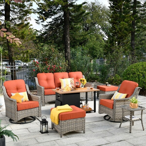 XIZZI Outdoor Patio Furniture 7Piece Conversation Sofa Set with Fire Pit