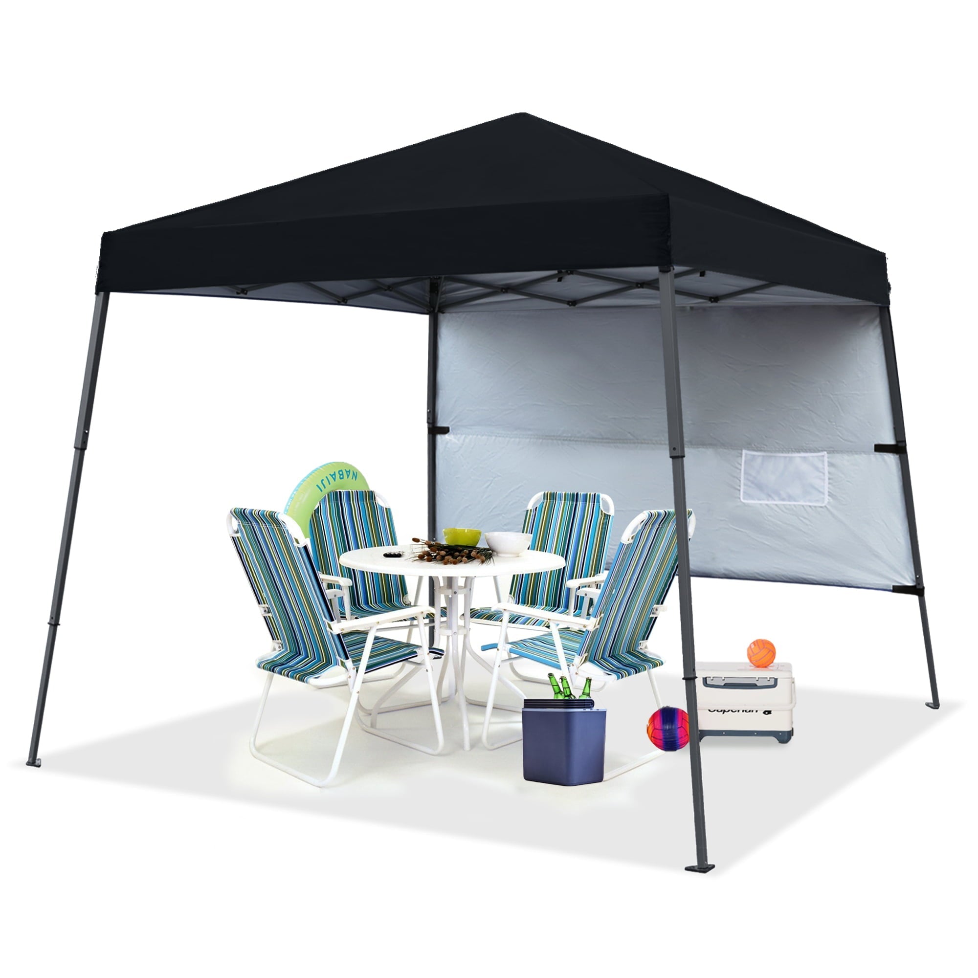 ABCCANOPY 10 ft x 10 ft Outdoor Pop up Slant Leg Canopy Tent with 1 Sun Wall and 1 Backpack Bag - Black