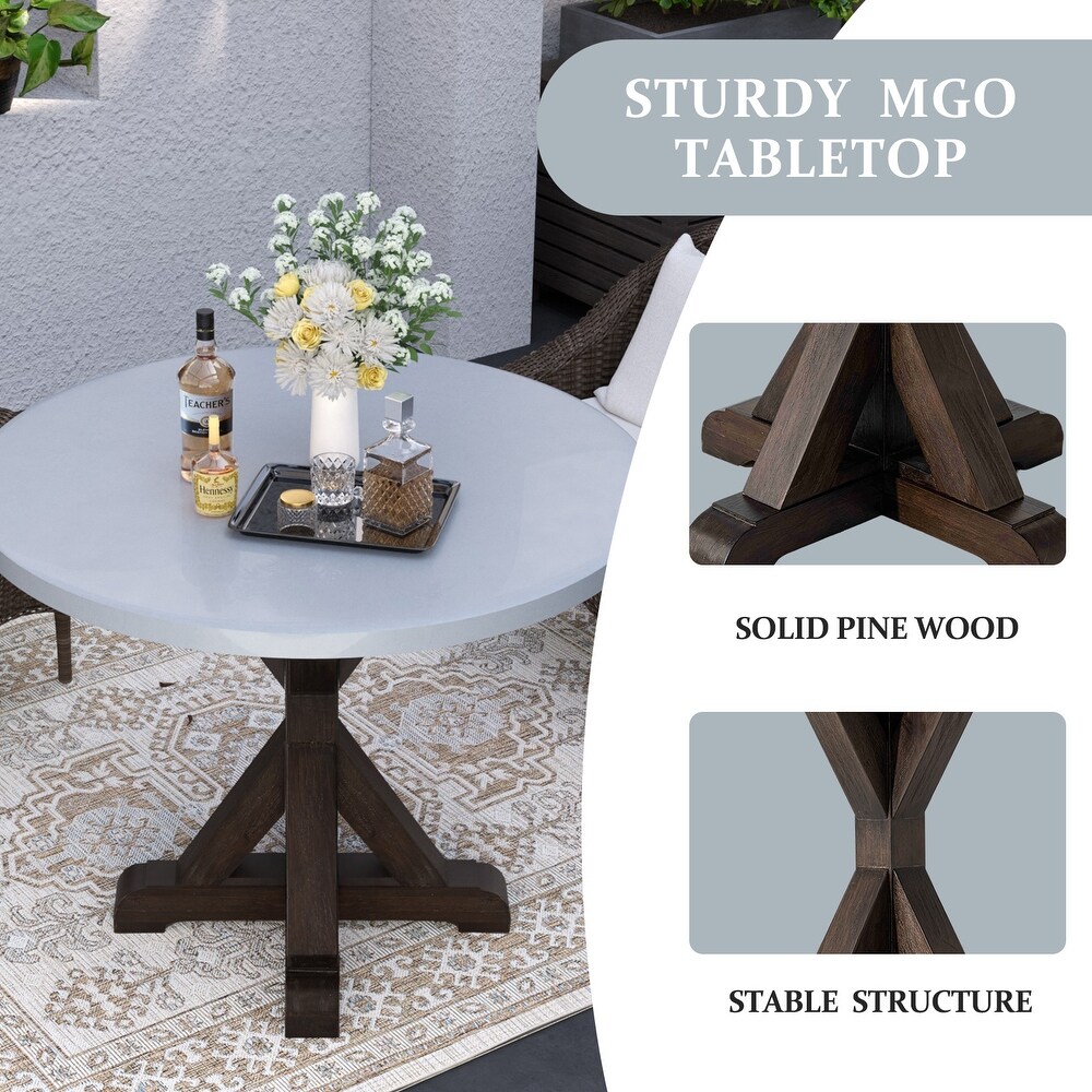 COSIEST Outdoor Round Dining Table with Pedestal Base