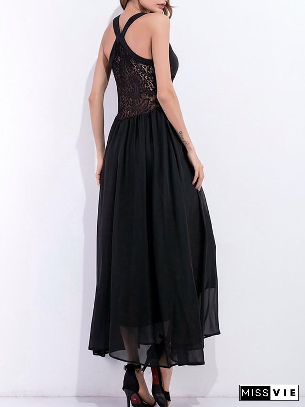 Women's A Line Dress Maxi long Dress Black Sleeveless Solid Color Summer V Neck Work Sexy S M L XL Black Dresses