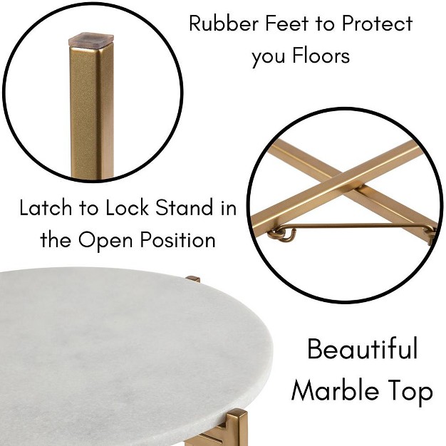 Birdrock Home Folding Side Table With Marble Top Gold Legs