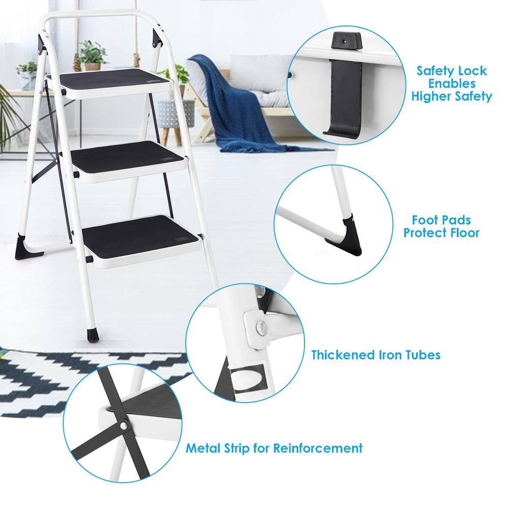 WELLFOR 3-Step Heavy-duty Iron Frame Folding Step Stool 330 lbs. TL-HGY-35248