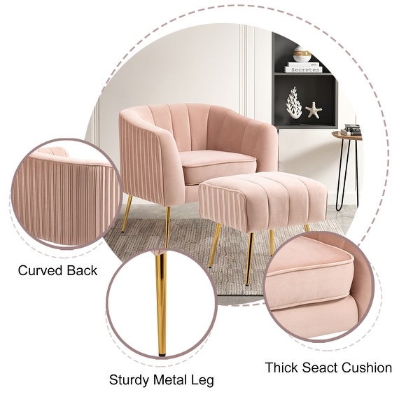 Modern Velvet Barrel Arm Accent Chair with Ottoman