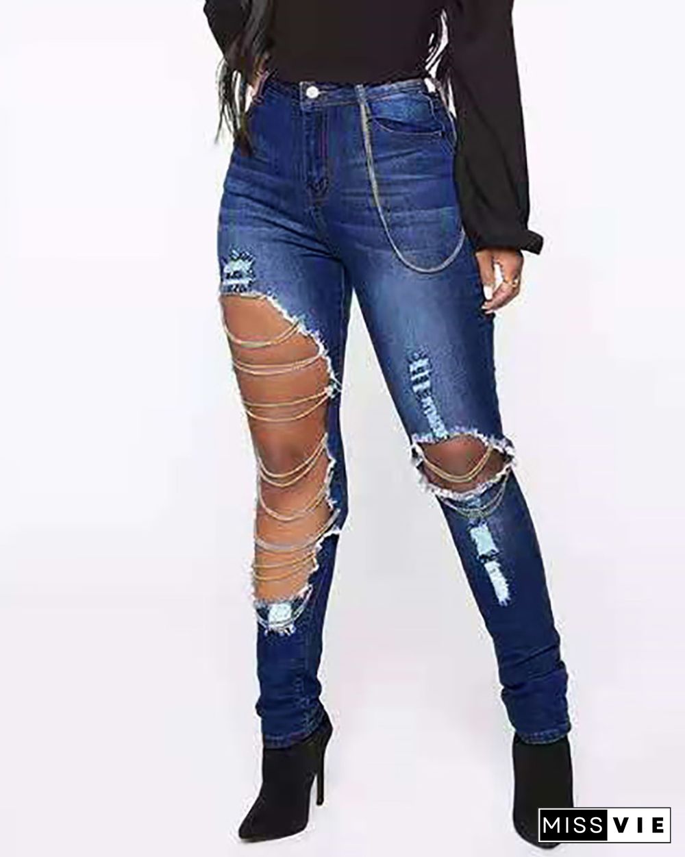 Ripped Cutout High Waist Skinny Jeans