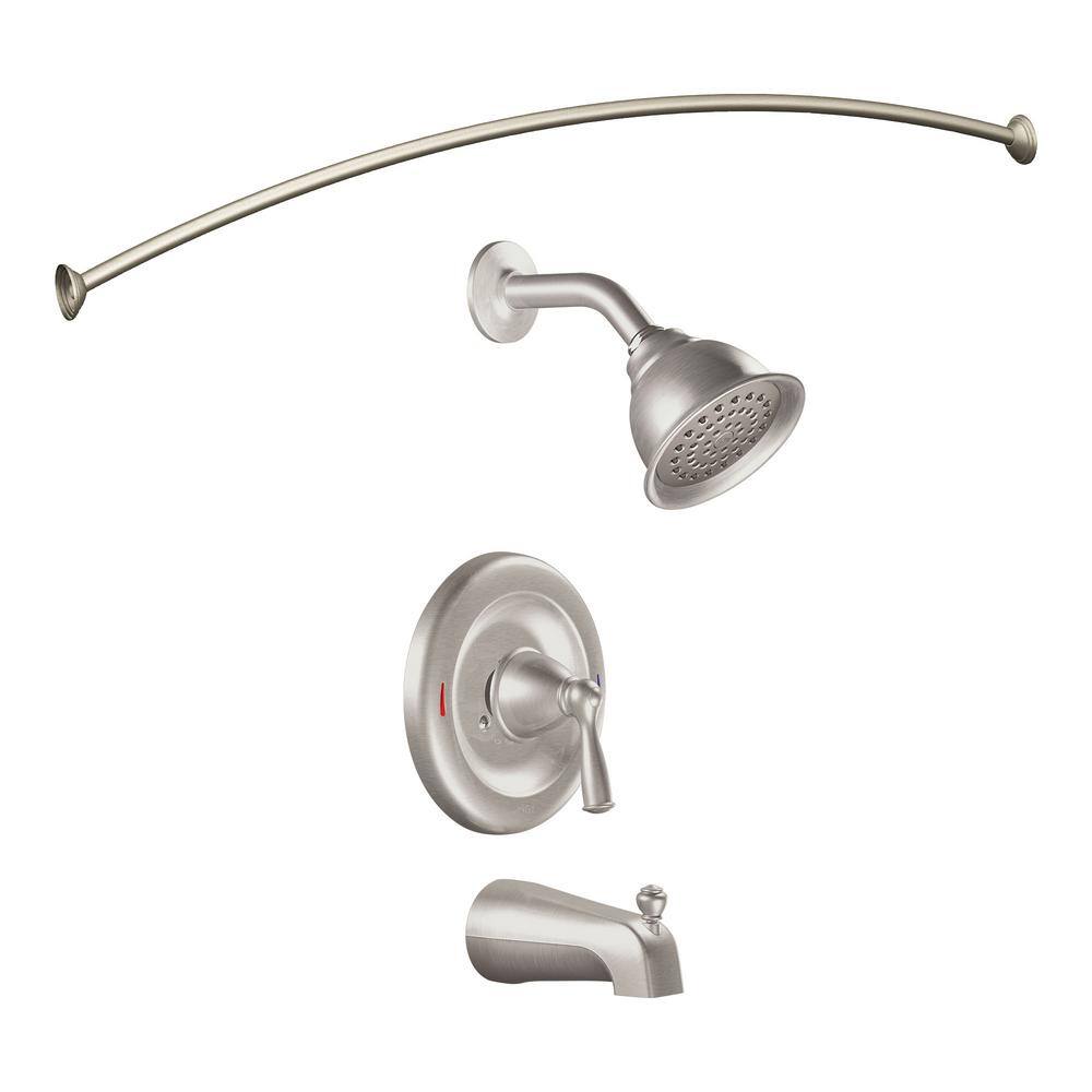 MOEN Banbury Single-Handle 1-Spray Tub and Shower Faucet with Valve in Spot Resist Brushed Nickel with Shower Rod 82910SRN-TSRDS