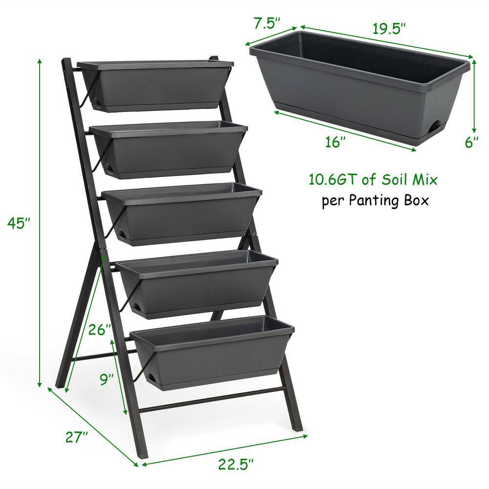 WELLFOR 5-Tiers Gray Iron and Plastic Vertical Raised Bed OP-HPY-70661