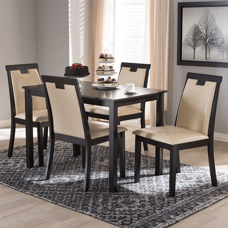 Baxton Studio Modern Beige T-back Chair and Table Dining 5-piece Set