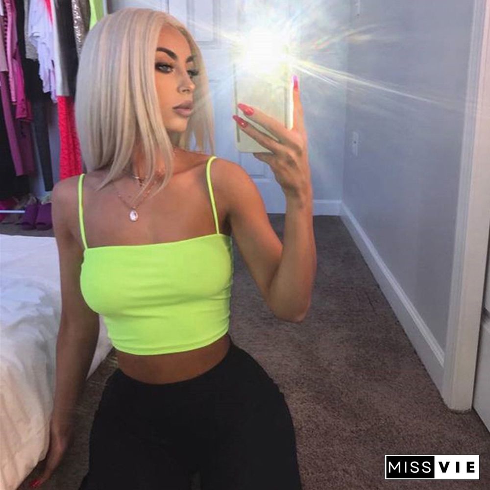 Hot Casual Crop Top Women Camis Streetwear Slim Sexy Summer Top Strap Cropped Neon Tops Seamless Bralette Tees