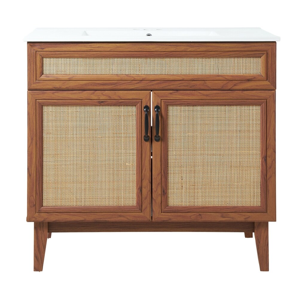 Ancillary Rattan Modern Farmhouse 2 Shelf Bath Vanity Cabinet Only (Sink Basin not Included)  by JONATHAN Y