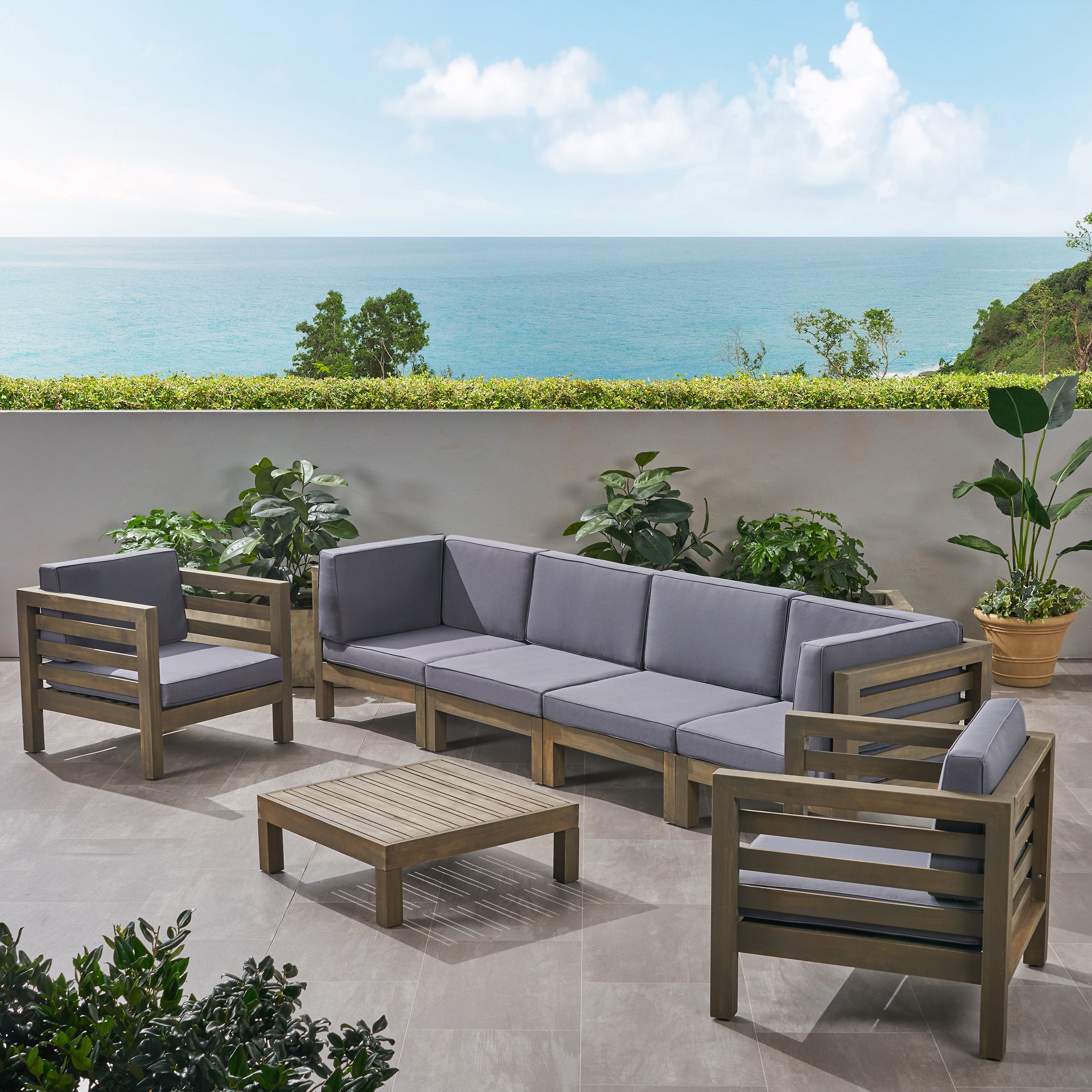 Emma Outdoor 6 Seater Acacia Wood Sofa Chat Set