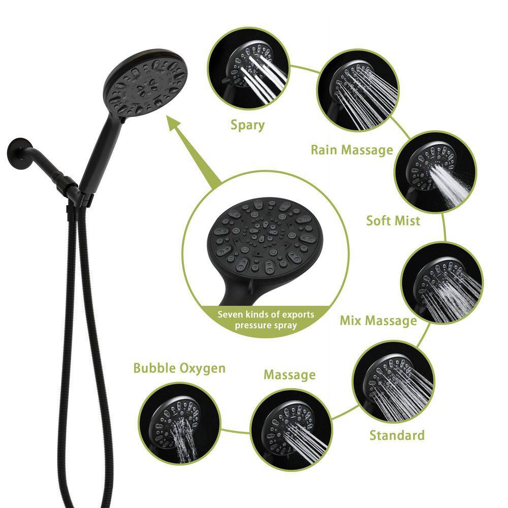 Miscool Accent 7-Spray Patterns 4.7 in. Single Wall Mount Handheld Shower Head Set Adjustable Shower Faucet in Matte Black SLSHH101702MB