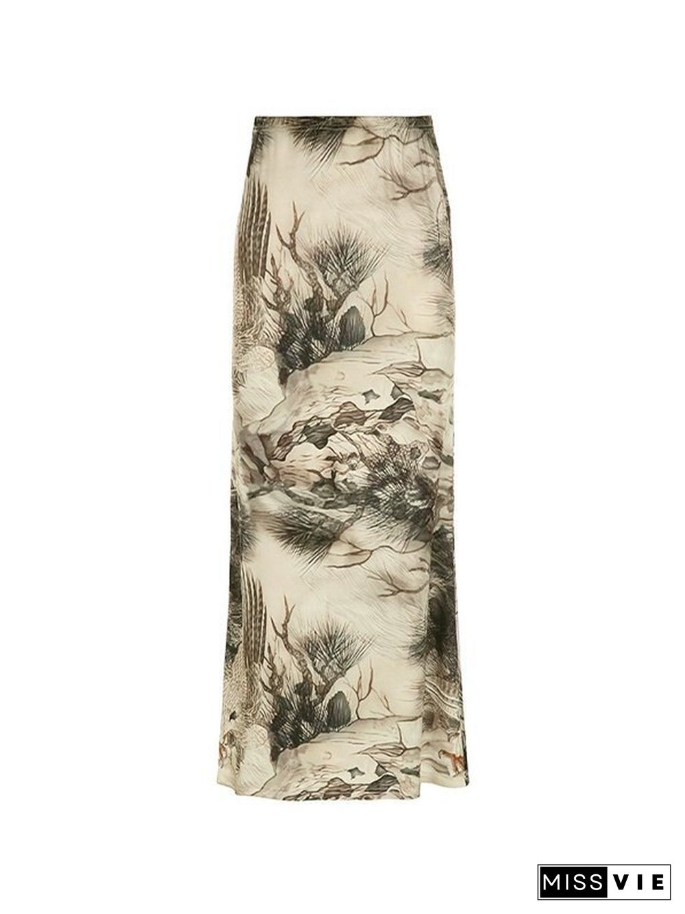 Vintage Print Low Rise Shift Midi Skirts