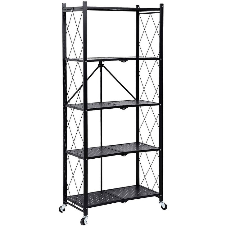 5 tier Foldable Heavy Duty Adjustable Storage Shelving with Wheels