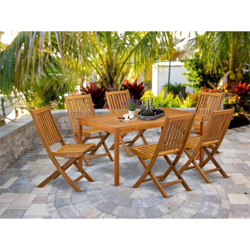 7 Piece Set  6 Chairs and Outdoor Table  Natural Finish   Transitional   Outdoor Dining Sets   by Homesquare  Houzz