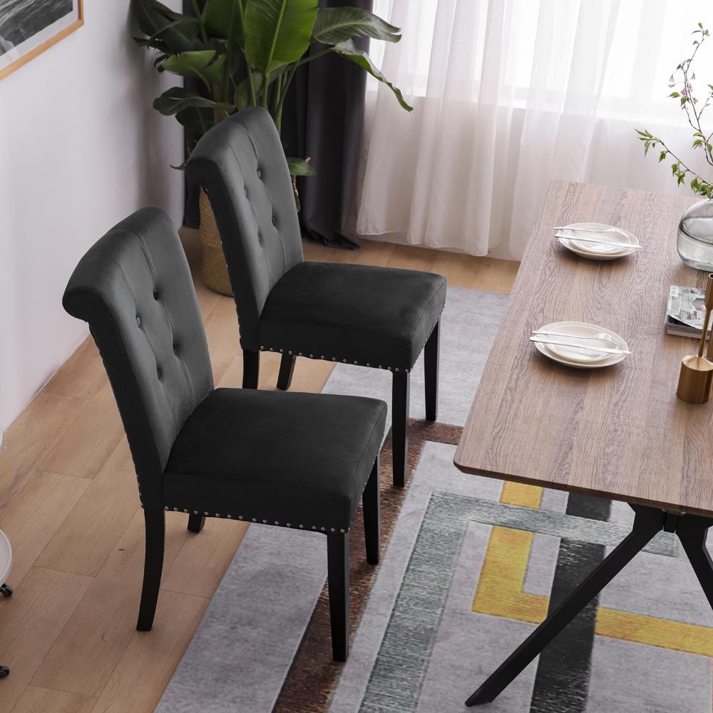 Zimtown Velvet Dining Chair - Set of 2， Dining Room Chair， Kitchen， Bedroom， Living Room Chairs Furniture， Black