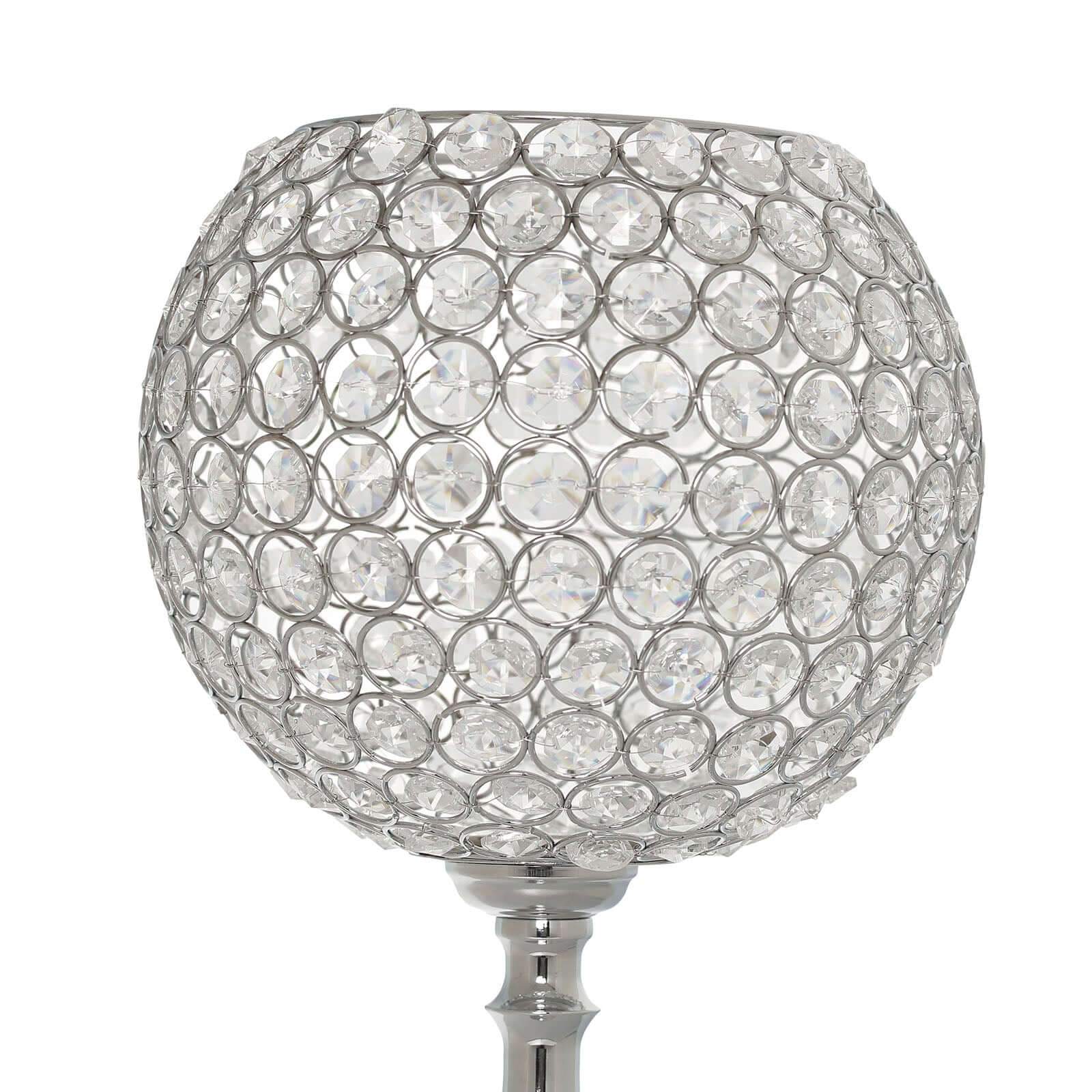 Silver Metal Acrylic Crystal Goblet Candle Holder, Flower Ball Stand 30