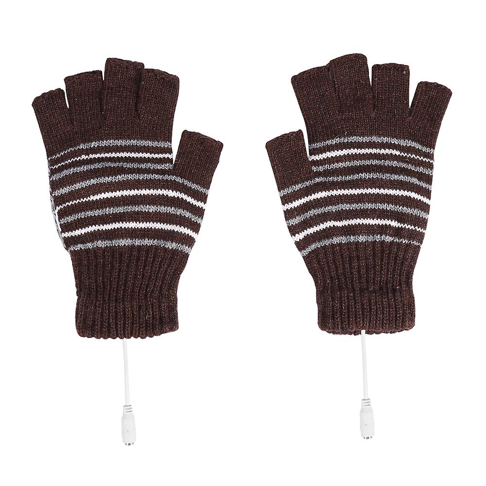 1 Pair 5v Usb Winter Warm Heating Gloves Men Women Heated Half Finger Mittens Coffee