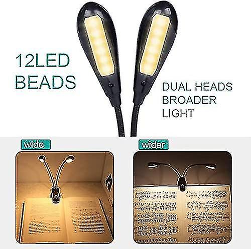 12 Led Rechargeable Warm Book Light/music Stand Light， Clip On Reading Light In Bed， Eye Protection Dual