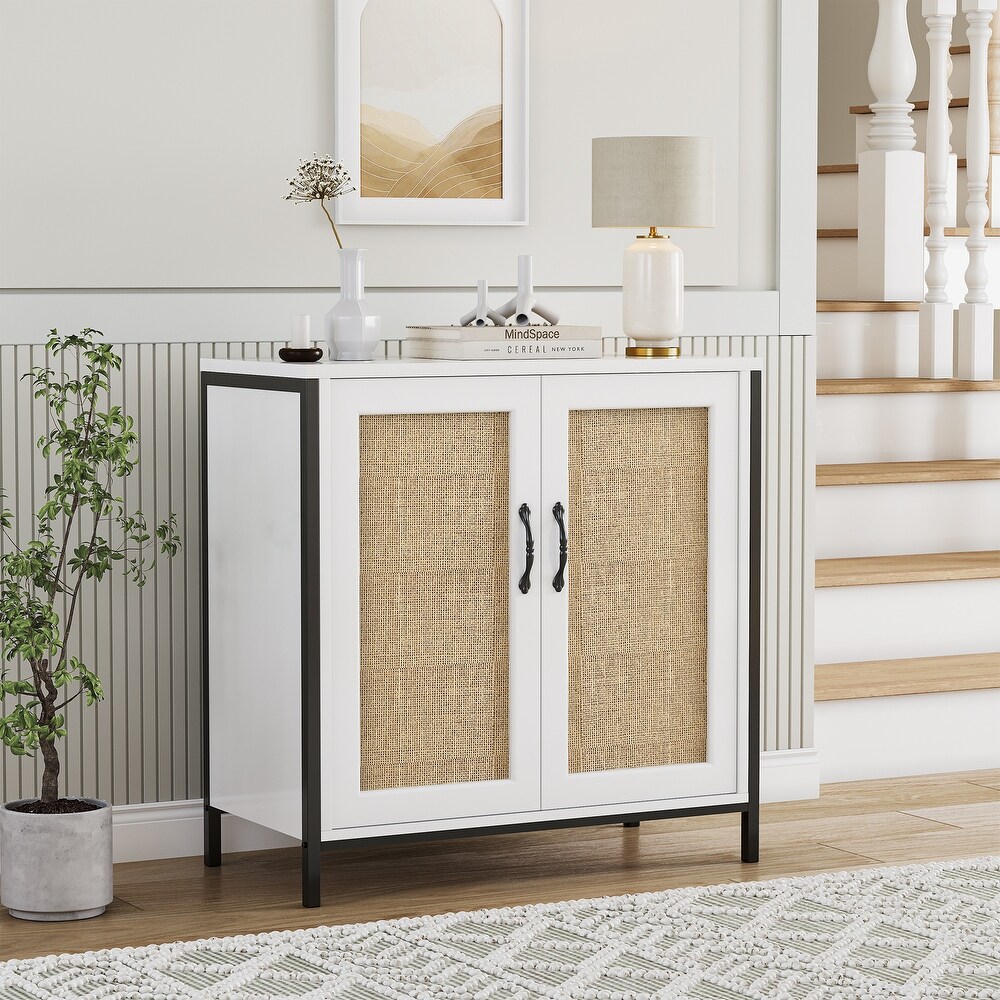 Rati Buffet Cabinet Modern Rattan Sideboard Kitchen Storage with Door Cupboard for Dining Room   15.76\