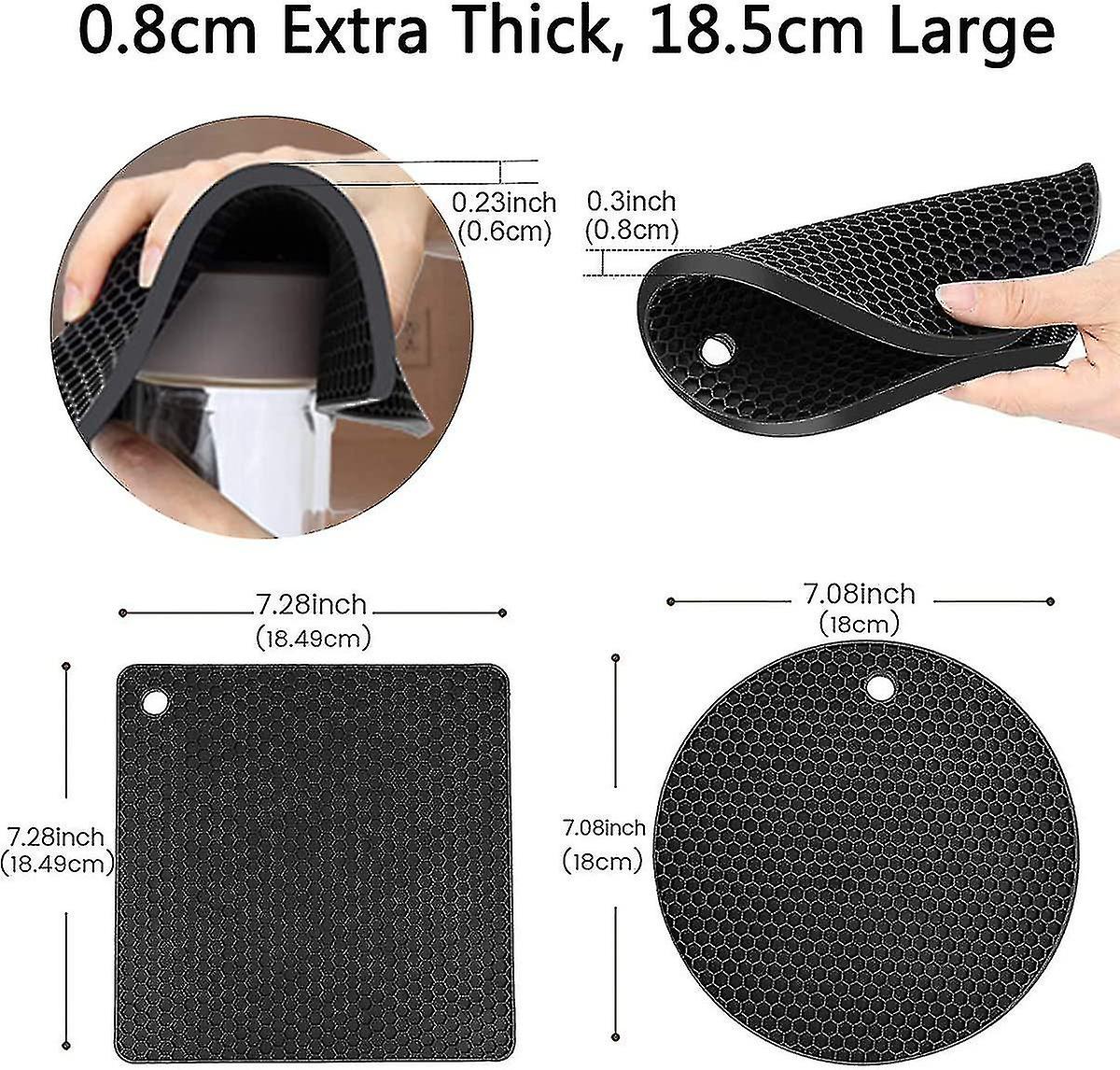 4pcs Silicone Trivet， Anti-heat Non-slip Waterproof - Honeycomb Pattern For Oven/bbq/kitchen，black