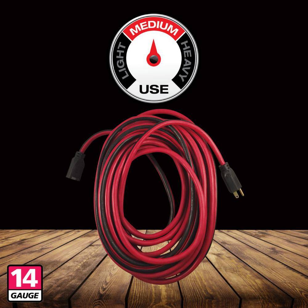 Husky 100 ft. 143 Medium Duty IndoorOutdoor Extension Cord RedBlack 63100HY