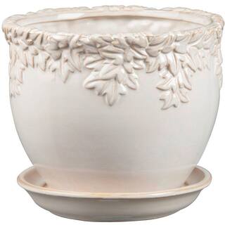 Paddock Home  Garden Ivy League 9 in. W x 8 in. H White Ceramic Planter with Saucer 521384