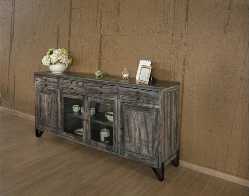 Sawyer Rustic Industrial Parota Wood Hairpin TV Stand  80 quot  Industrial   Entertainment Centers And Tv Stands   by Crafters and Weavers  Houzz