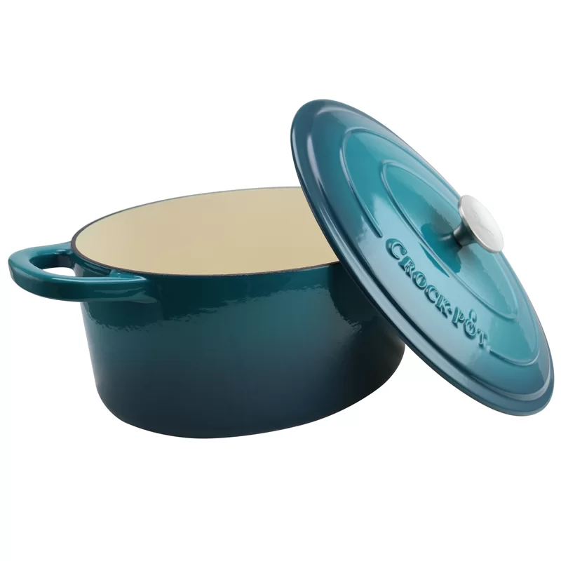 Crock-Pot 109475.02 Artisan Oval Enameled Cast Iron Dutch Oven， 7-Quart， Teal Ombre