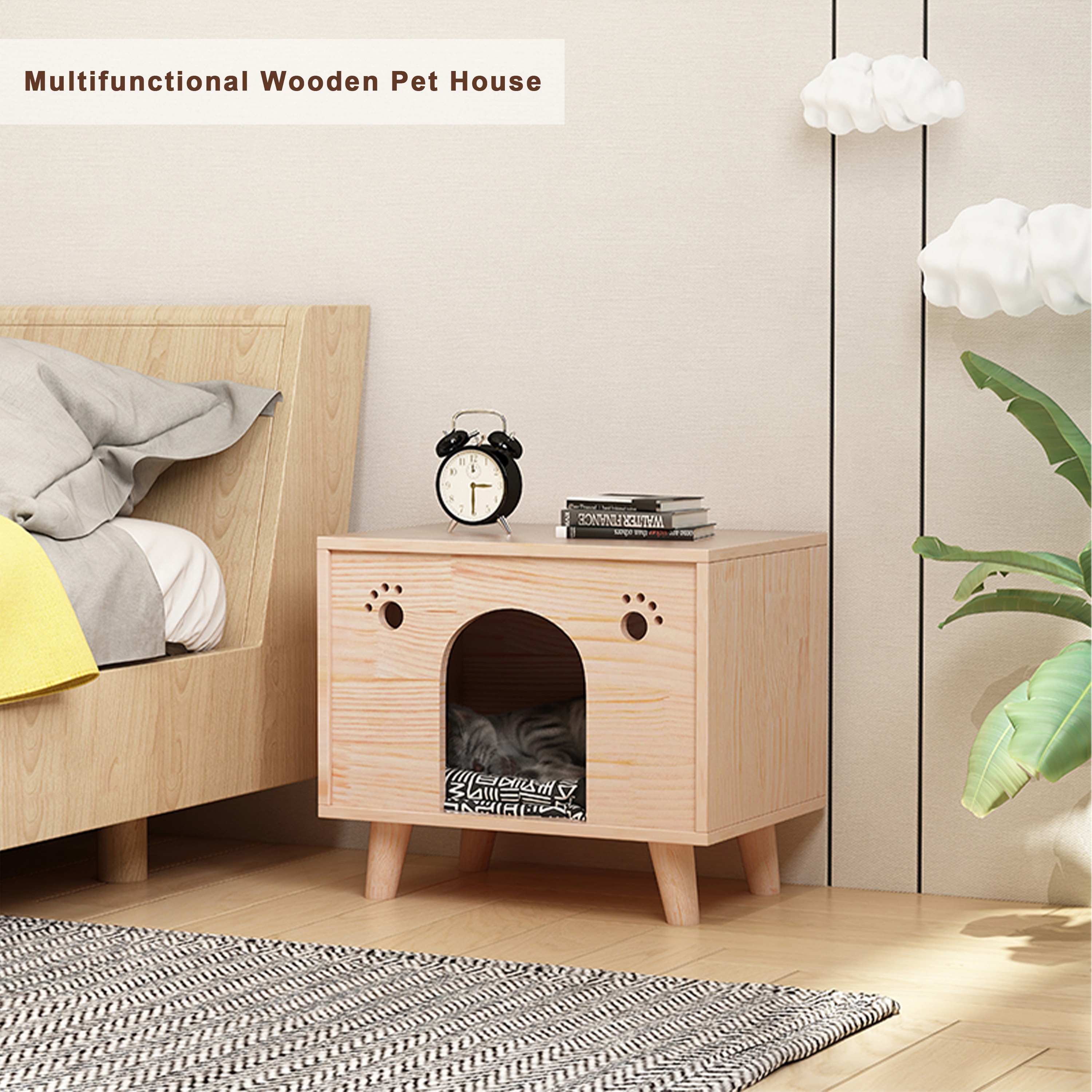 Cat House Solid Wood Cat Condo Sturdy Large Pet House