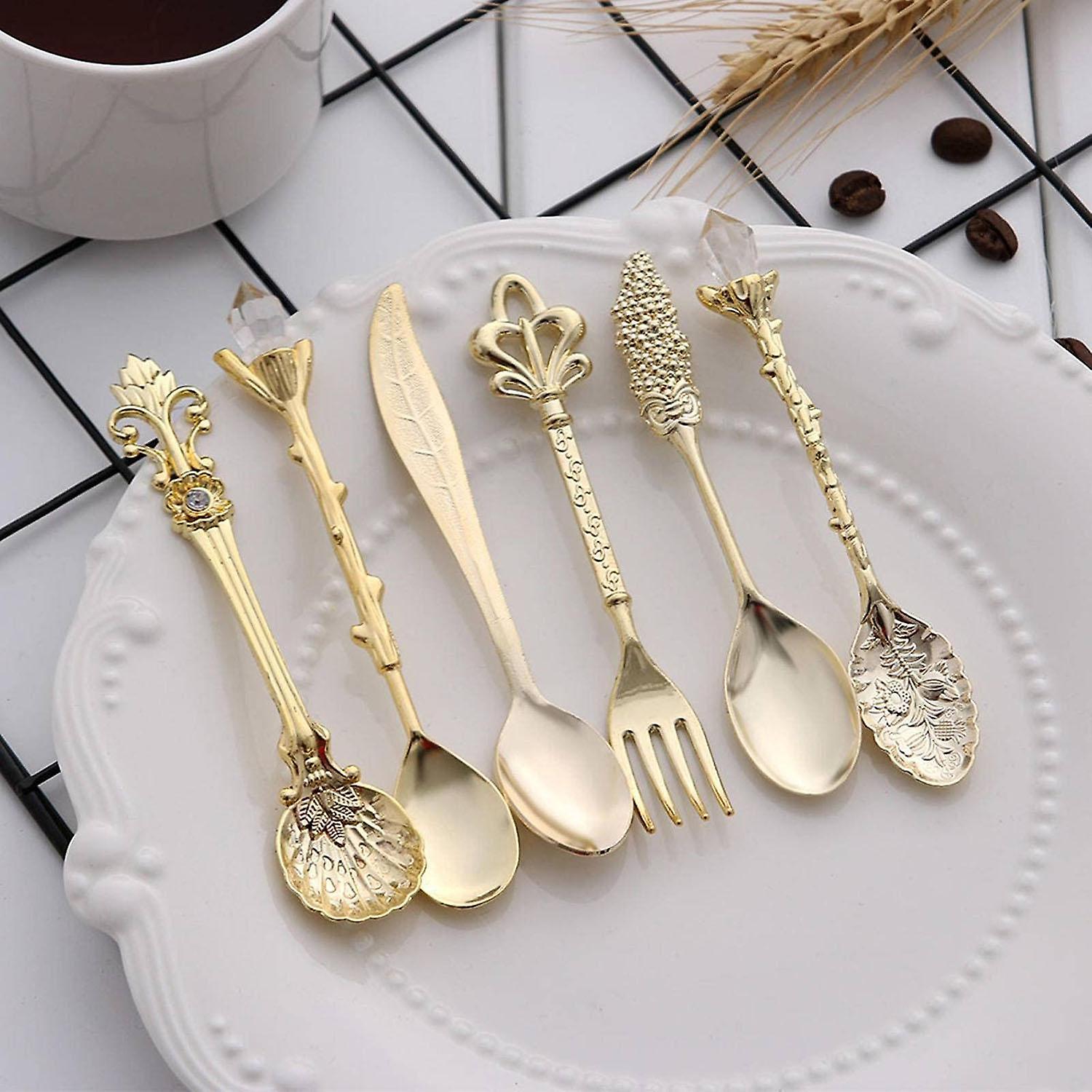 Dessert Spoons and Dessert Fork， 6 parts - Gold