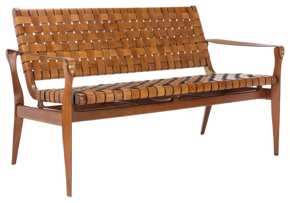 Leonard Leather Loveseat Brown/Light Brown   Midcentury   Loveseats   by Peachtree Fine Furniture  Houzz